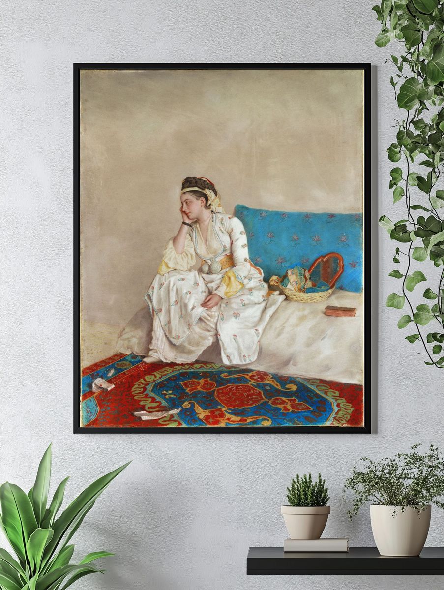 Woman in Turkish Dress, Seated on a Sofa by Jean Etienne Liotard — Art Print. — room view 4