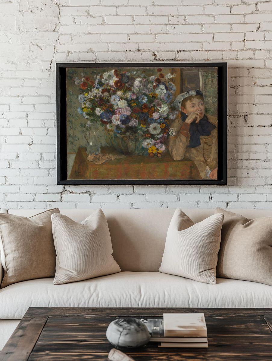 A Woman Seated beside a Vase of Flowers (Madame Paul Valpinçon?) by Edgar Degas — Art Print. — room view 1