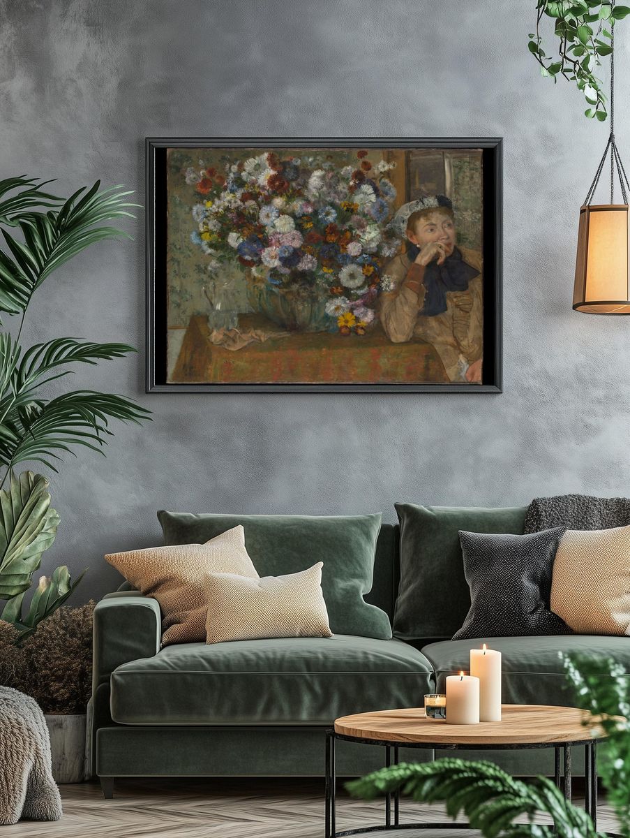 A Woman Seated beside a Vase of Flowers (Madame Paul Valpinçon?) by Edgar Degas — Art Print. — room view 4