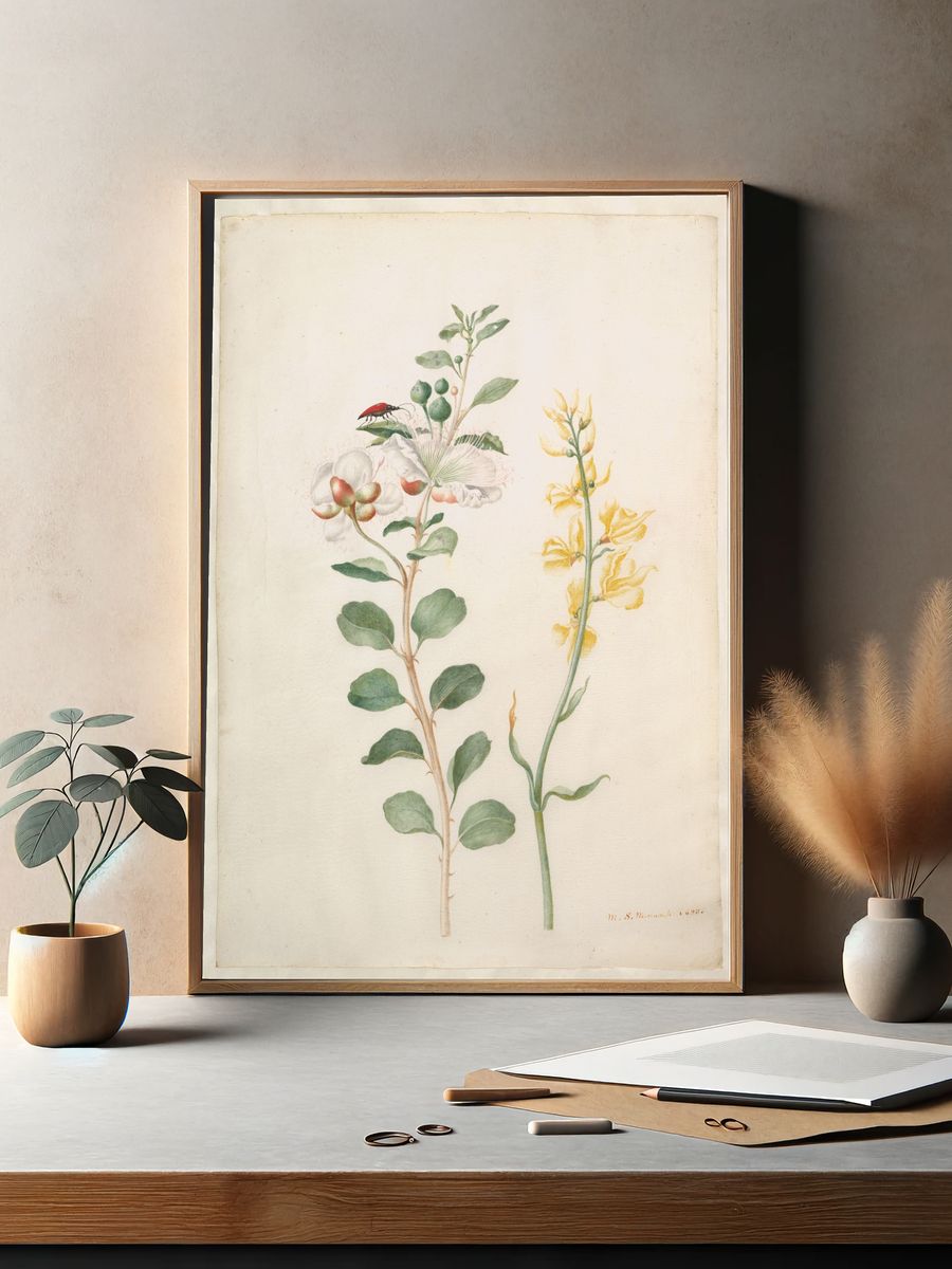 Study of Capers, Gorse, and a Beetle by Maria Sibylla Merian — Art Print. — room view 2