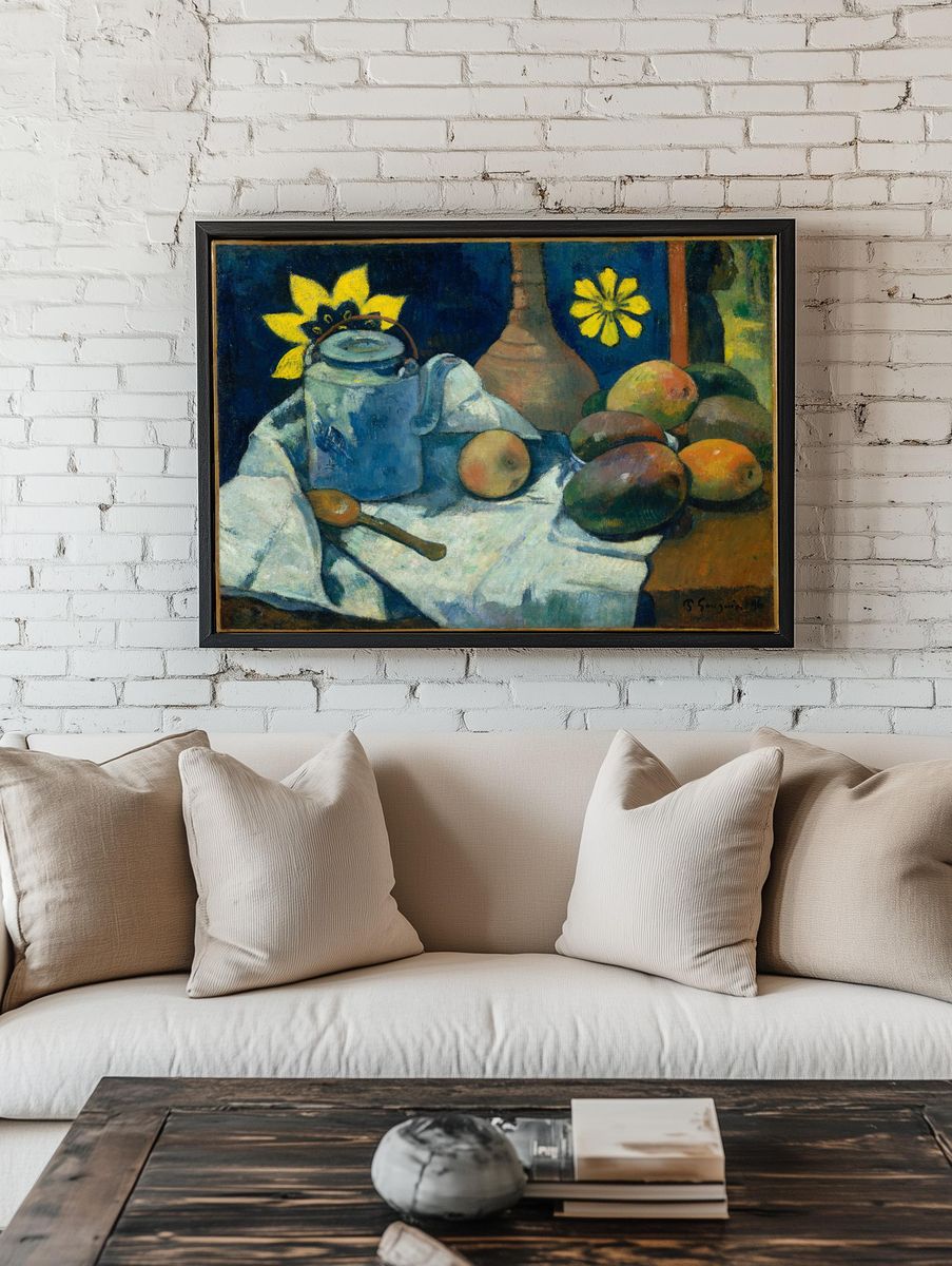 Still Life with Teapot and Fruit by Paul Gauguin — Art Print. room preview