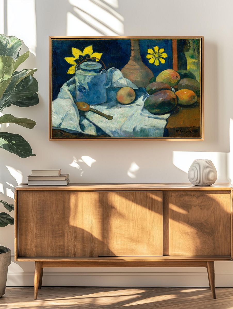 Still Life with Teapot and Fruit by Paul Gauguin — Art Print. — room view 3