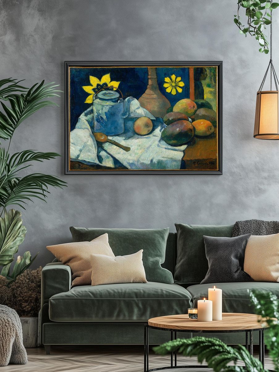 Still Life with Teapot and Fruit by Paul Gauguin — Art Print. — room view 4