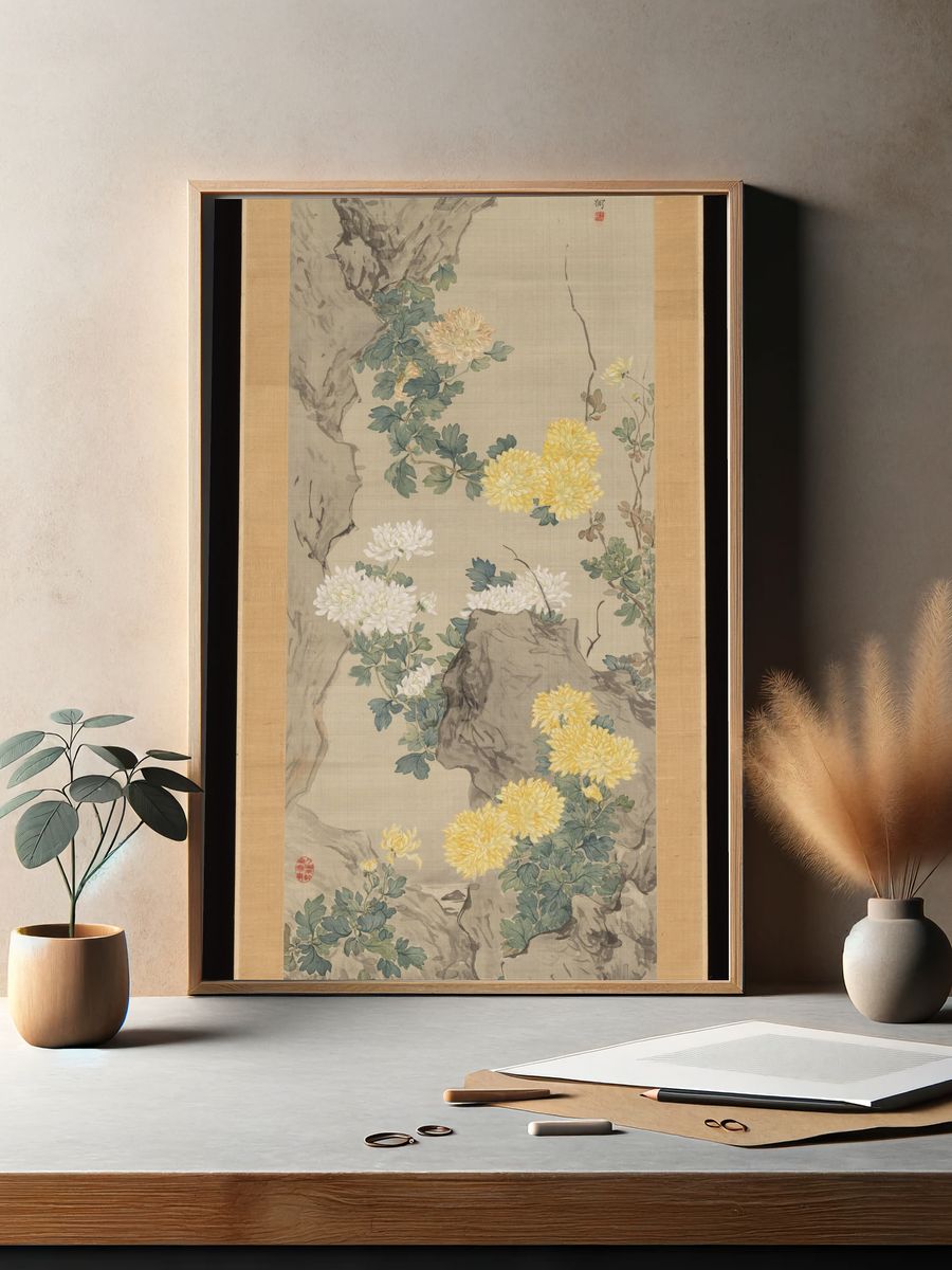 The Reflection of Fragrant Flowers Dangling over a Pond by Tsubaki Chinzan — Art Print. — room view 2