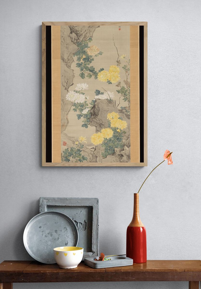 The Reflection of Fragrant Flowers Dangling over a Pond by Tsubaki Chinzan — Art Print. — room view 3
