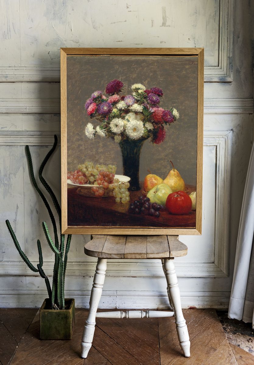 Asters and Fruit on a Table by Henri Fantin-Latour — Art Print. room preview