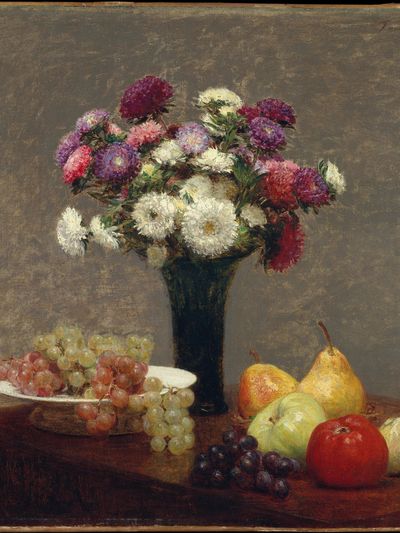 Asters and Fruit on a Table by Henri Fantin-Latour — Art Print.