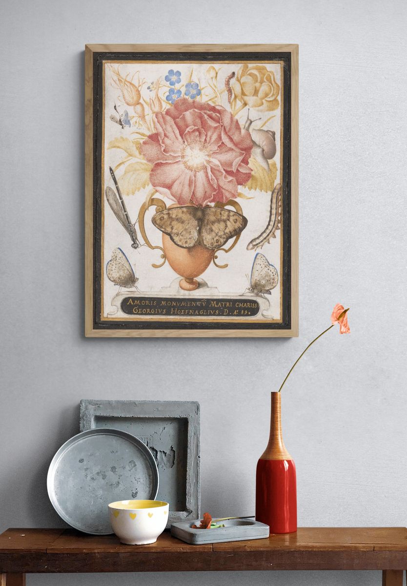Still Life with Flowers, a Snail and Insects by Joris Hoefnagel — Art Print. — room view 3