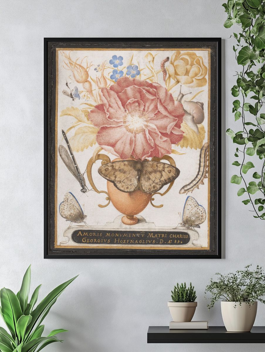 Still Life with Flowers, a Snail and Insects by Joris Hoefnagel — Art Print. — room view 4