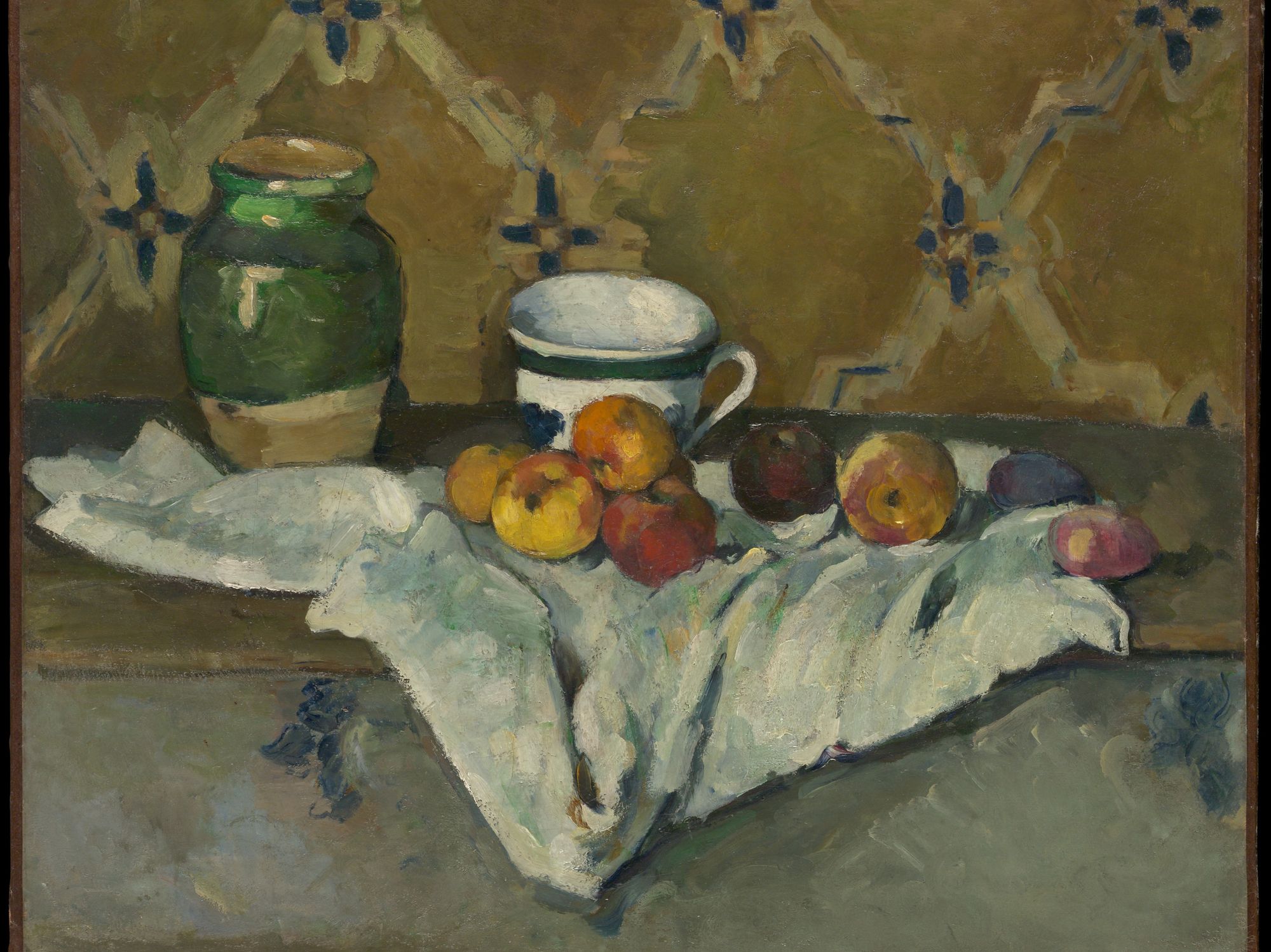 Still Life with Jar, Cup, and Apples by Paul Cézanne — Art Print. poster detail