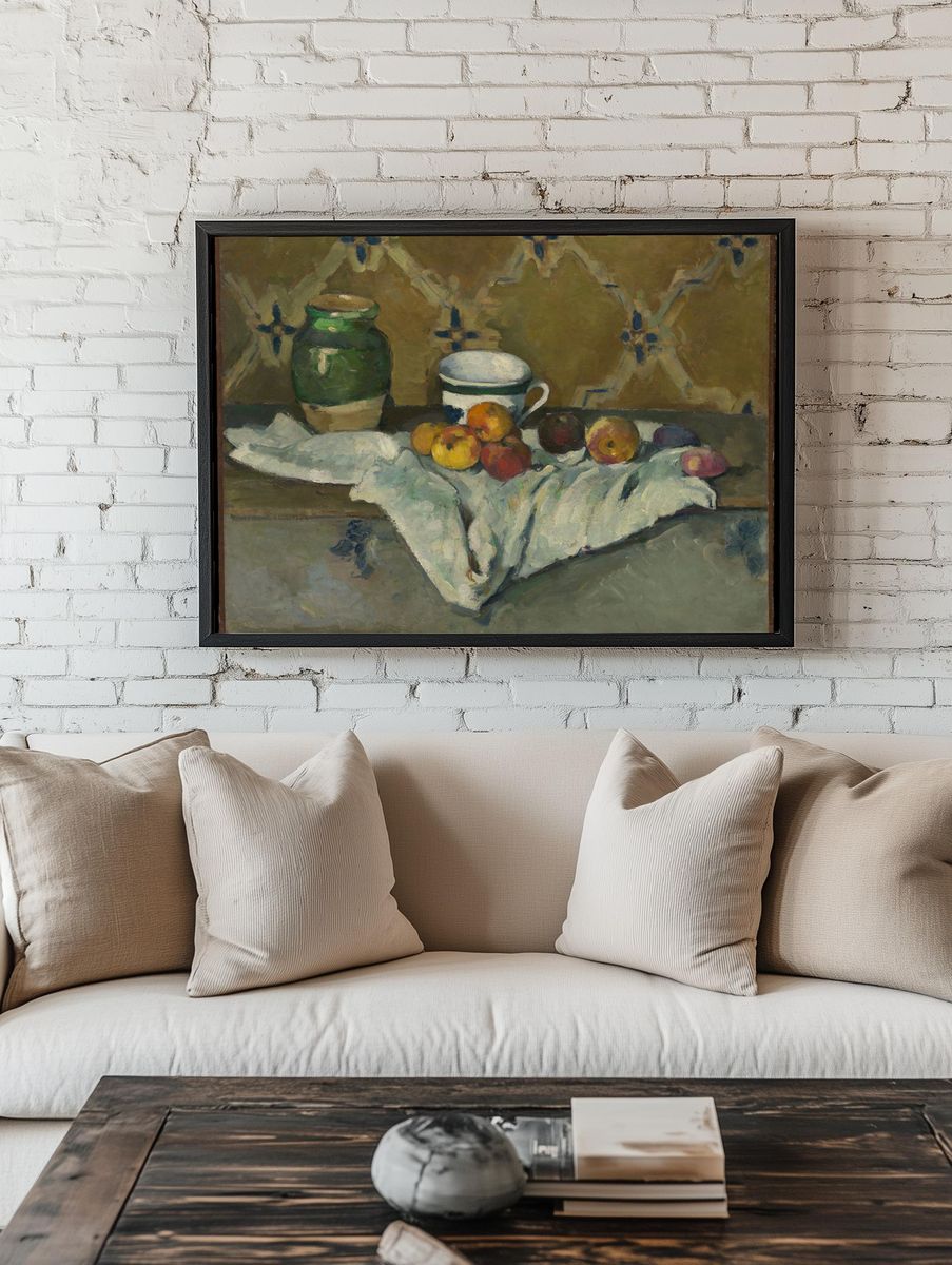 Still Life with Jar, Cup, and Apples by Paul Cézanne — Art Print. room preview