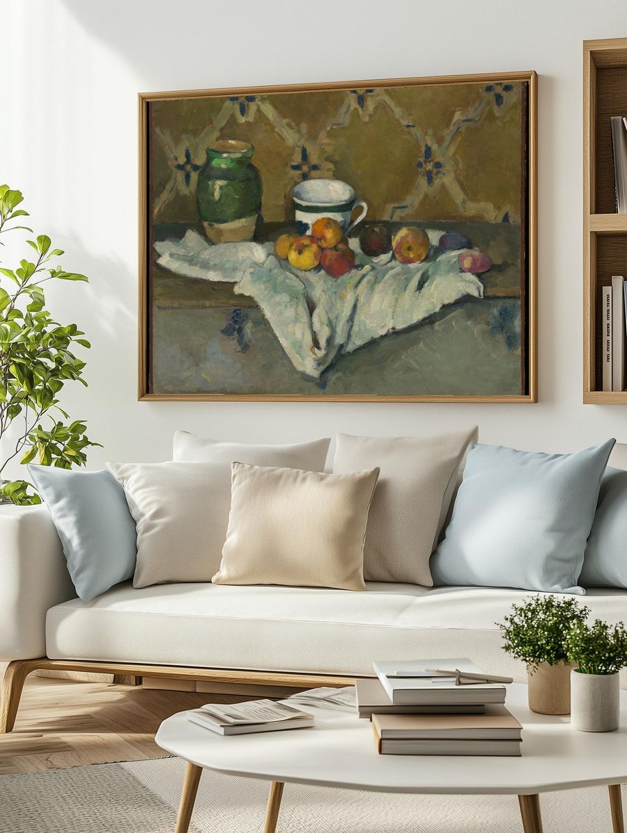 Still Life with Jar, Cup, and Apples by Paul Cézanne — Art Print. — room view 2