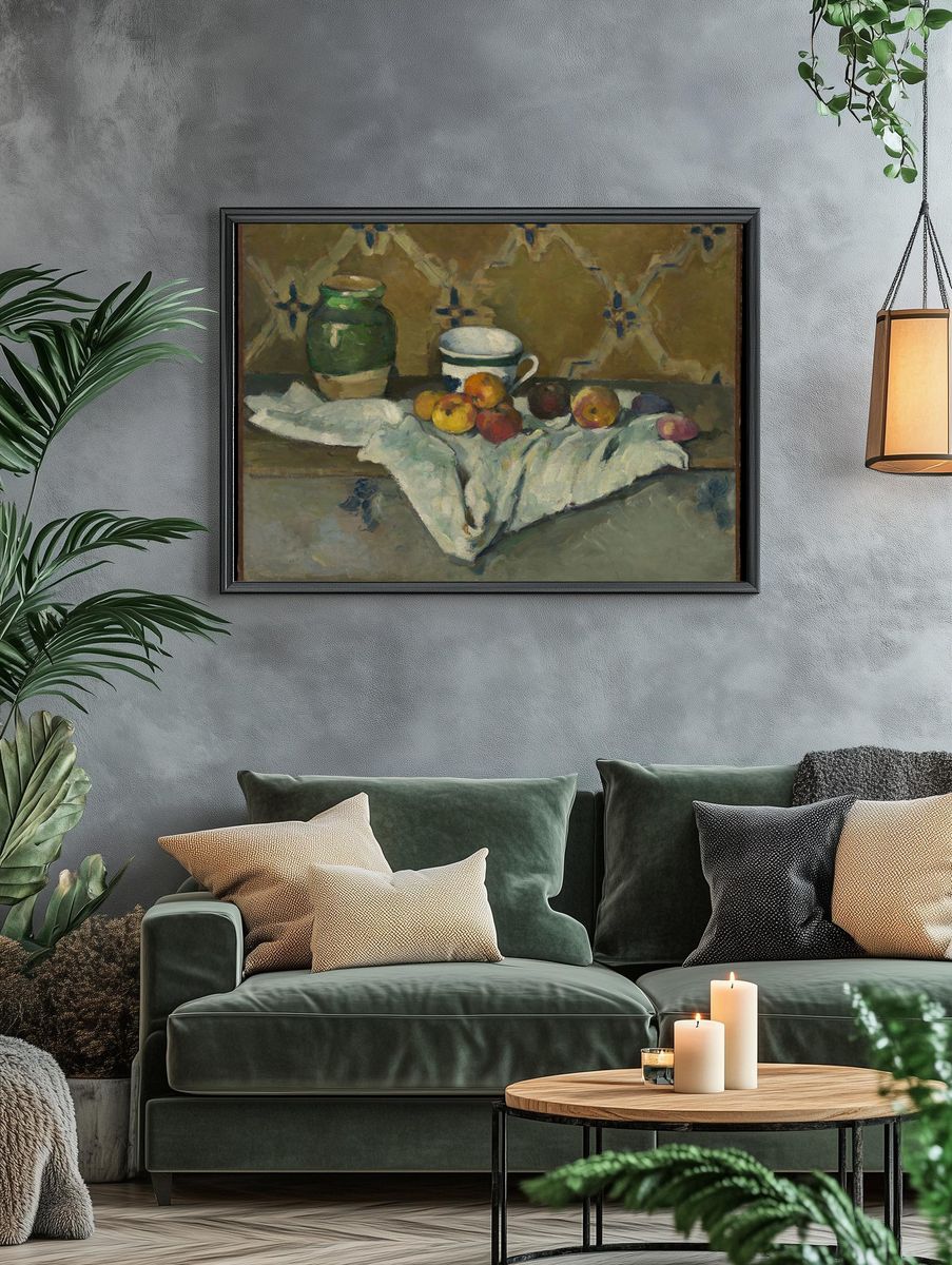 Still Life with Jar, Cup, and Apples by Paul Cézanne — Art Print. — room view 4