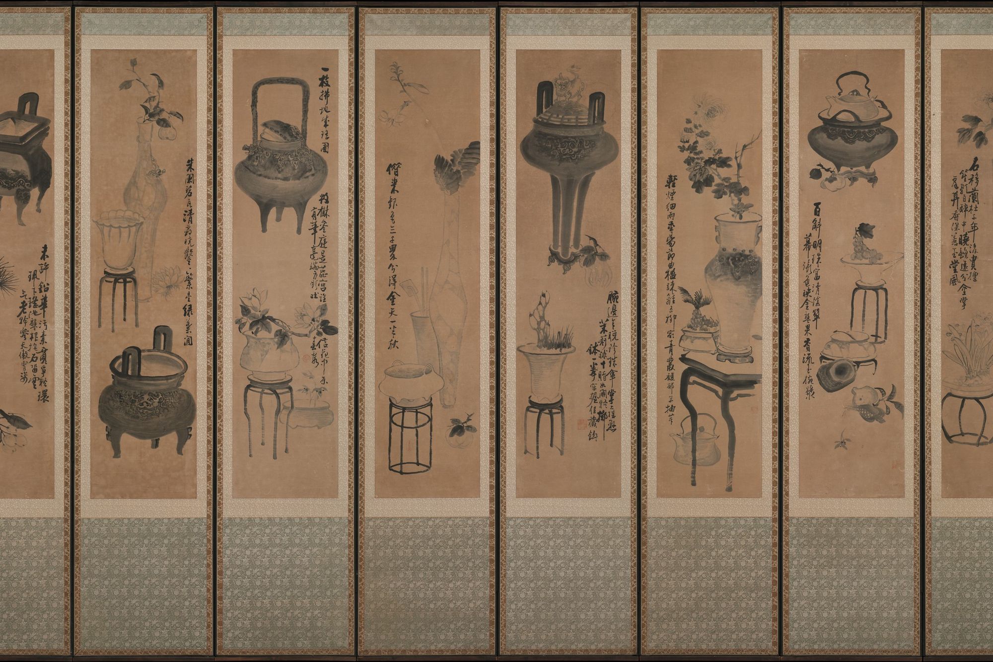 Still life with bronze vessels and flowering plants by Jang Seung-eop (sobriquet: Owon) — Art Print. poster detail