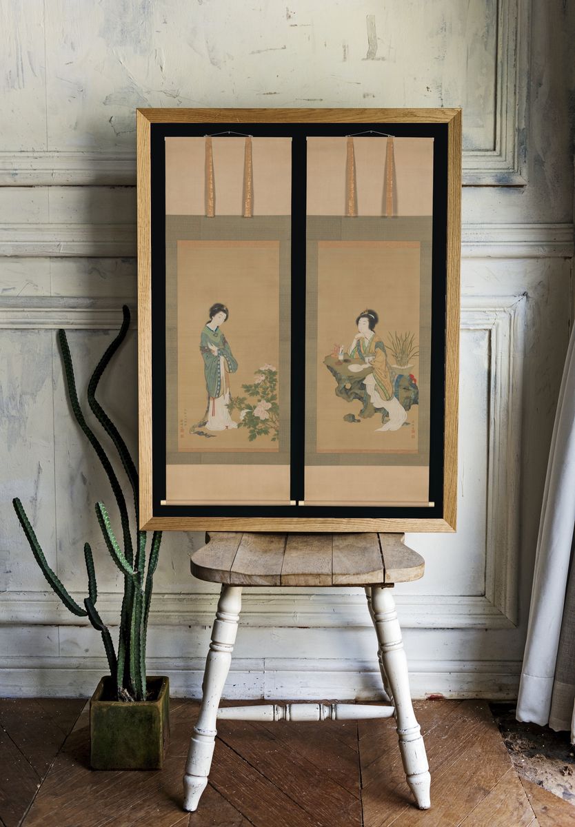 Yanji with Orchids and Yang Guifei with Peonies by Genki (Komai Ki) — Art Print. — room view 1