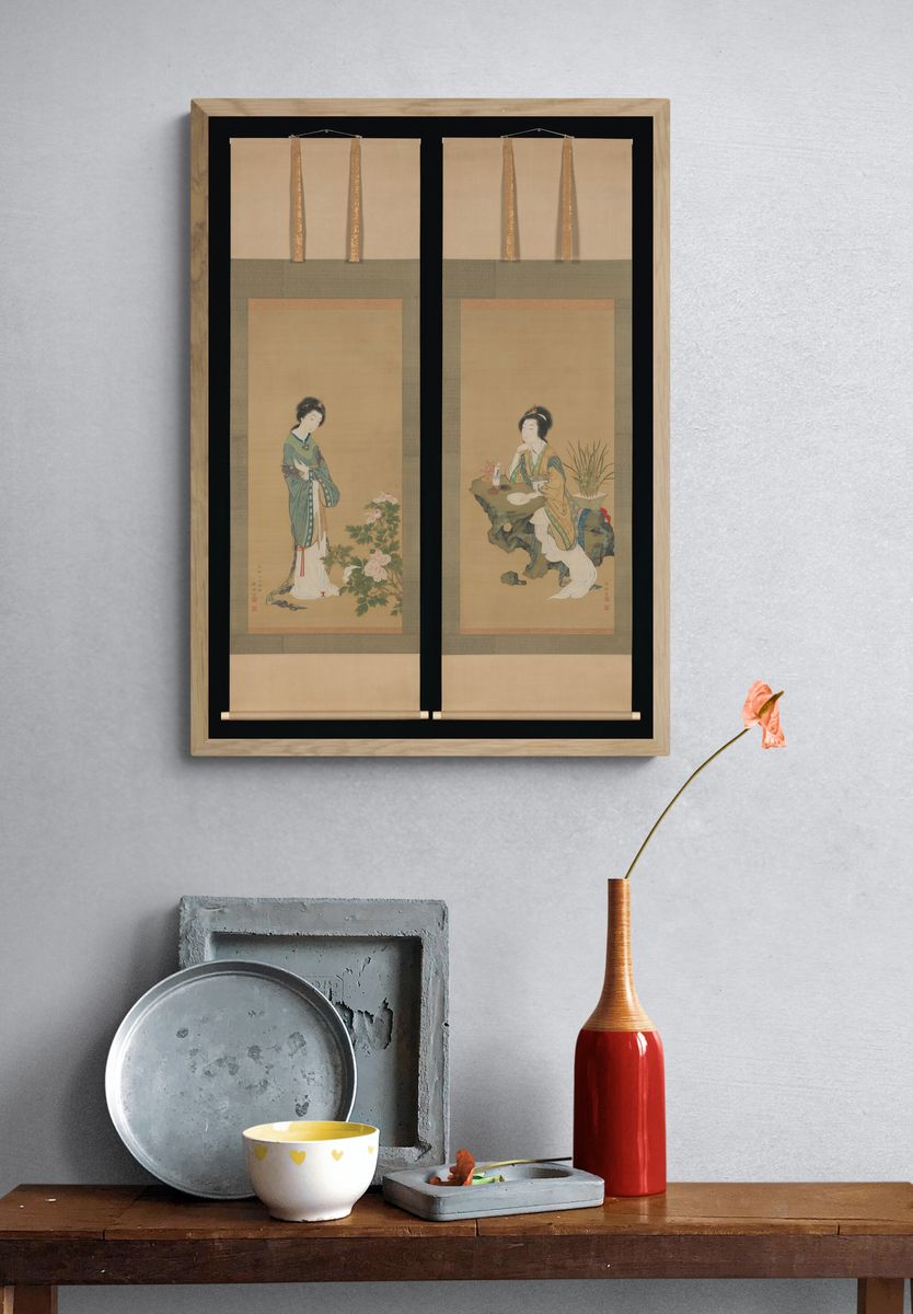 Yanji with Orchids and Yang Guifei with Peonies by Genki (Komai Ki) — Art Print. — room view 3