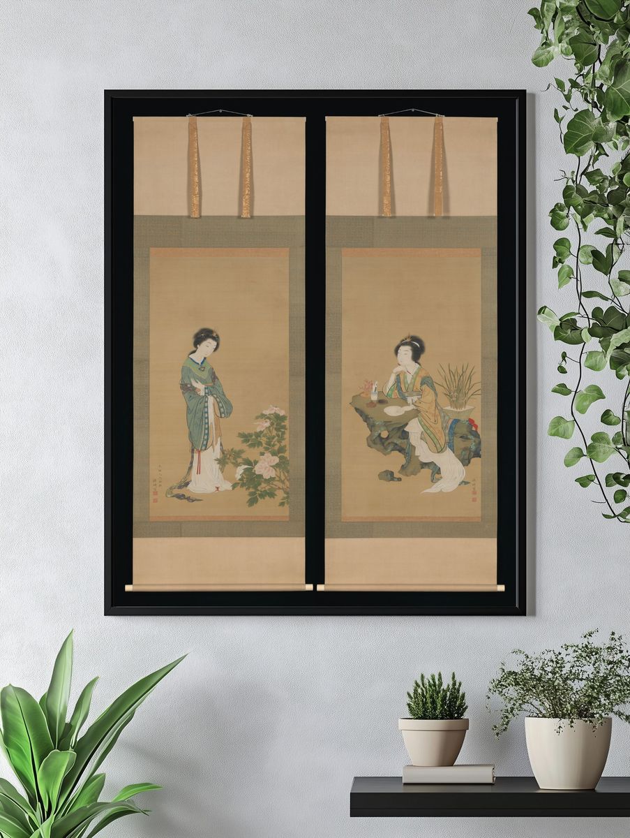 Yanji with Orchids and Yang Guifei with Peonies by Genki (Komai Ki) — Art Print. — room view 4