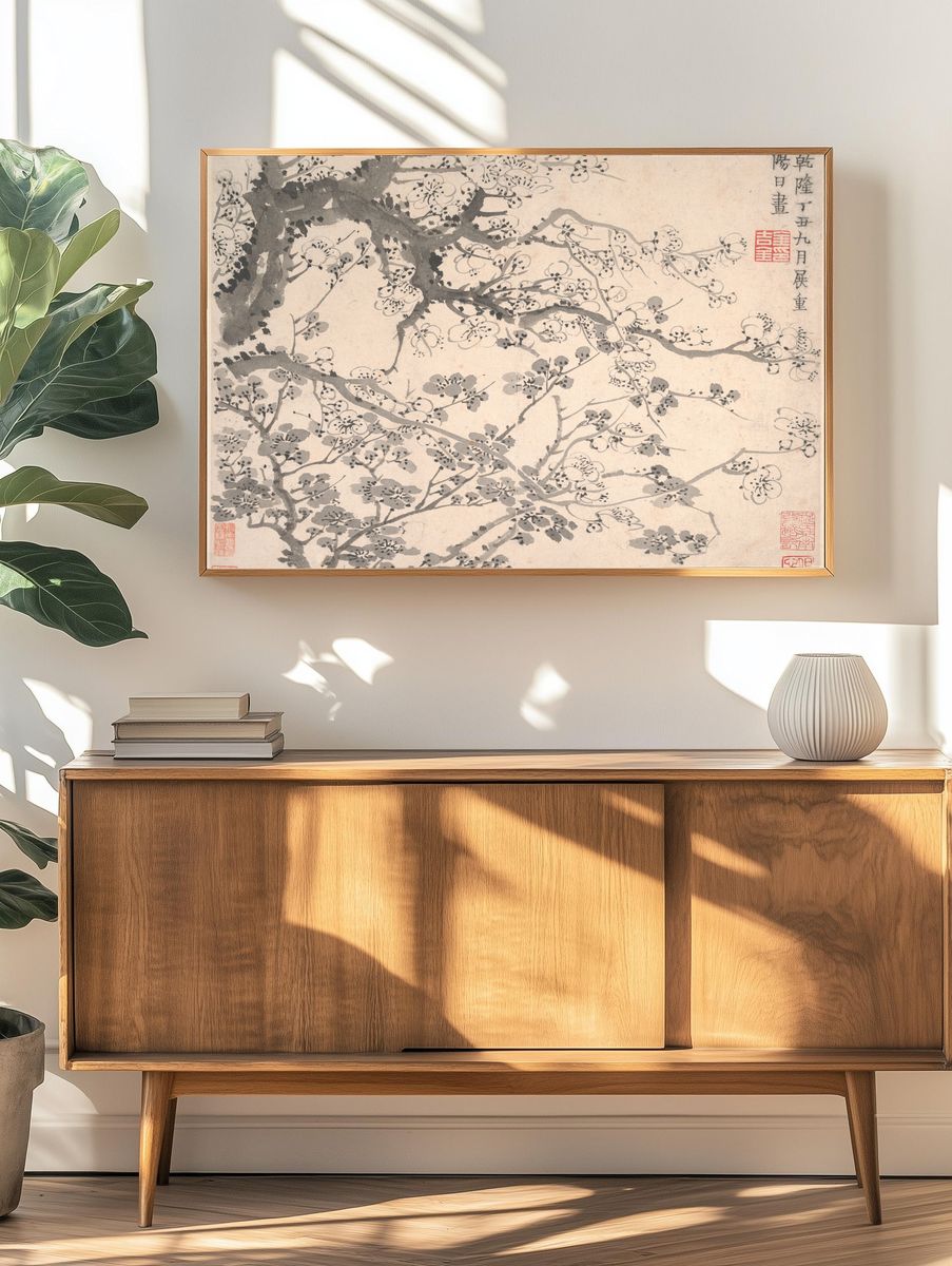 Plum blossoms by Jin Nong — Art Print. — room view 3
