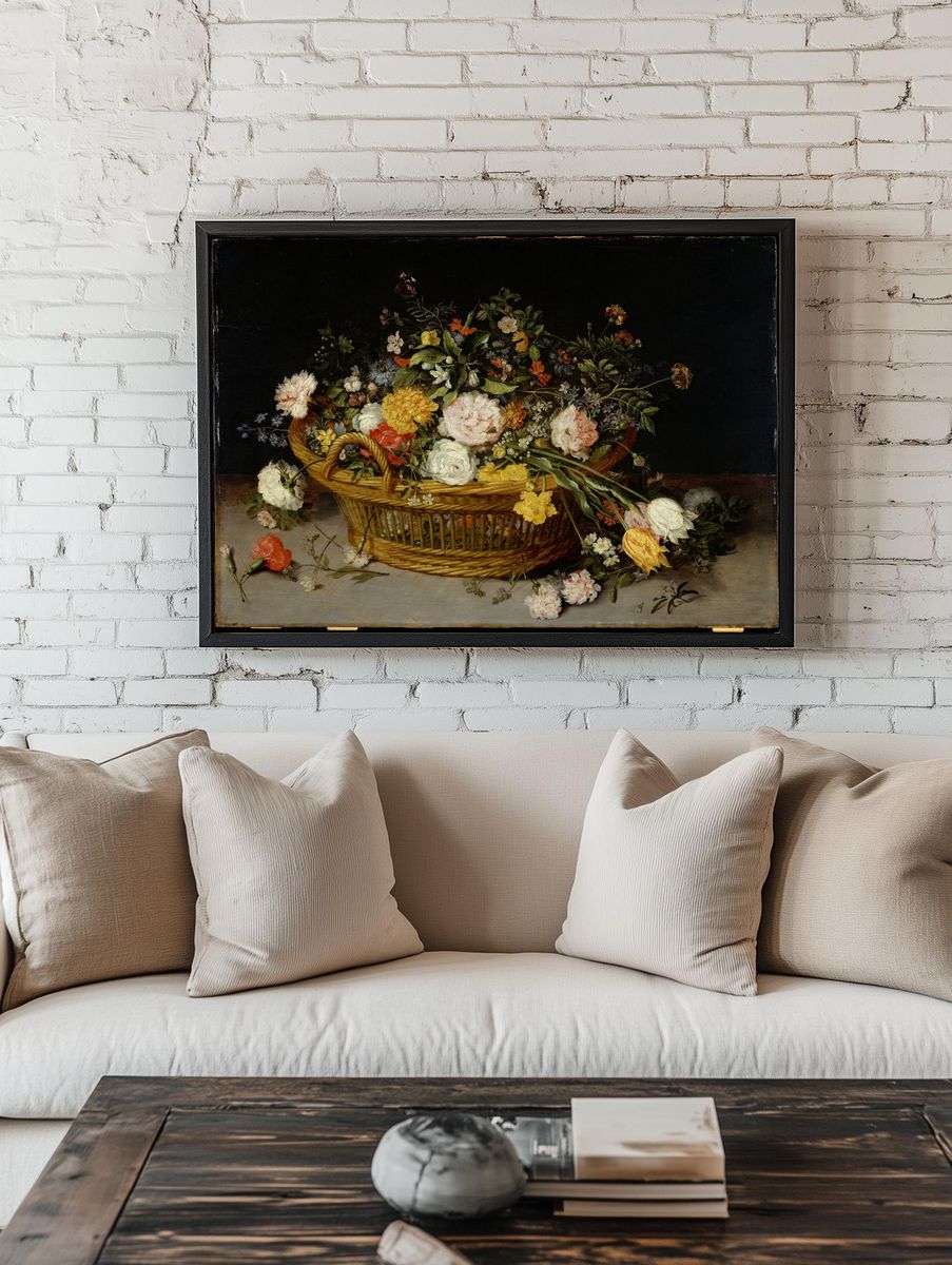 A Basket of Flowers by Jan Brueghel the Younger — Art Print. room preview