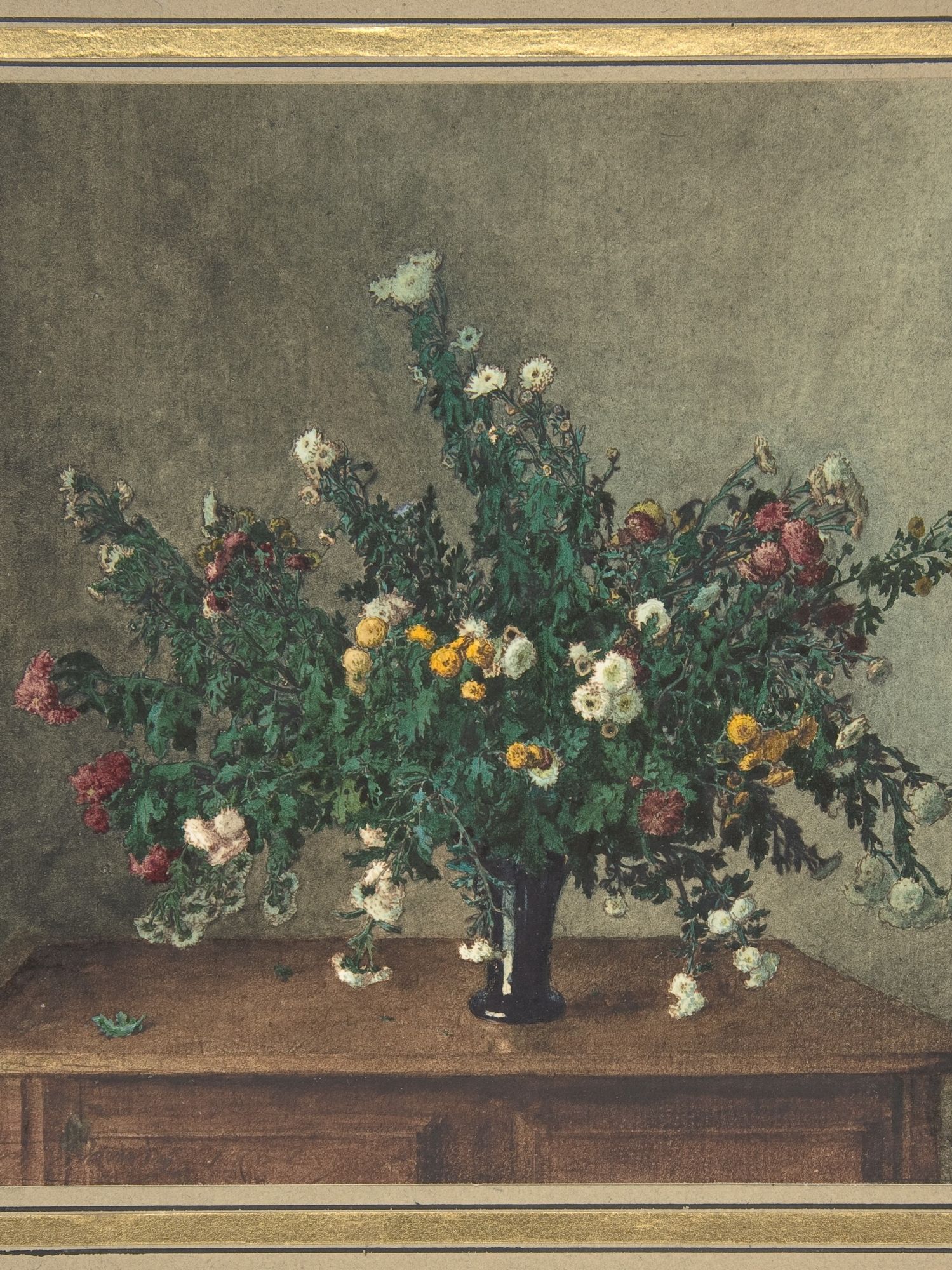 Bouquet of Small Chrysanthemums by Léon Bonvin — Art Print. poster — fine-art art