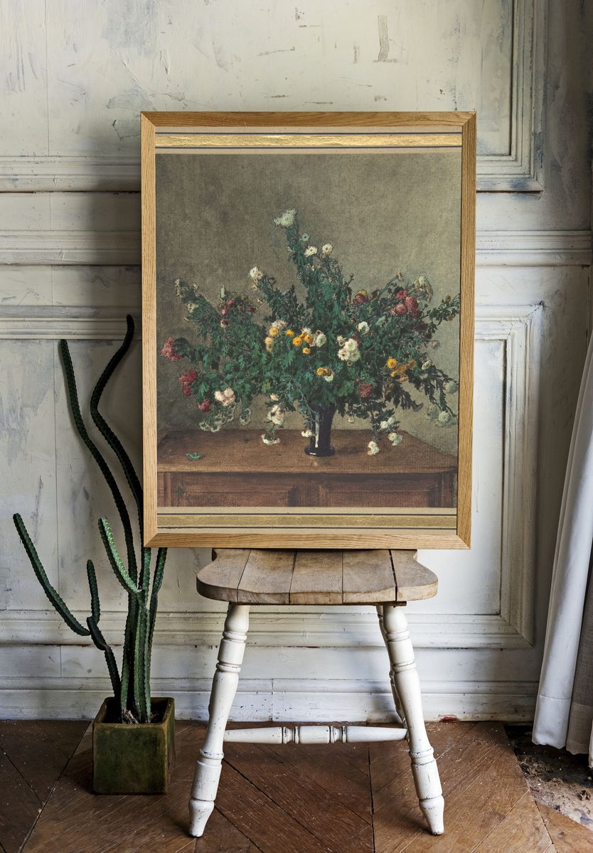 Bouquet of Small Chrysanthemums by Léon Bonvin — Art Print. room preview