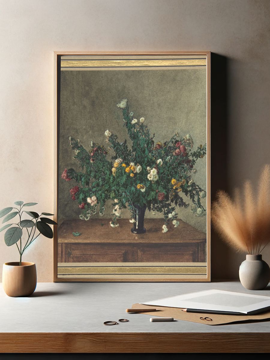 Bouquet of Small Chrysanthemums by Léon Bonvin — Art Print. — room view 2