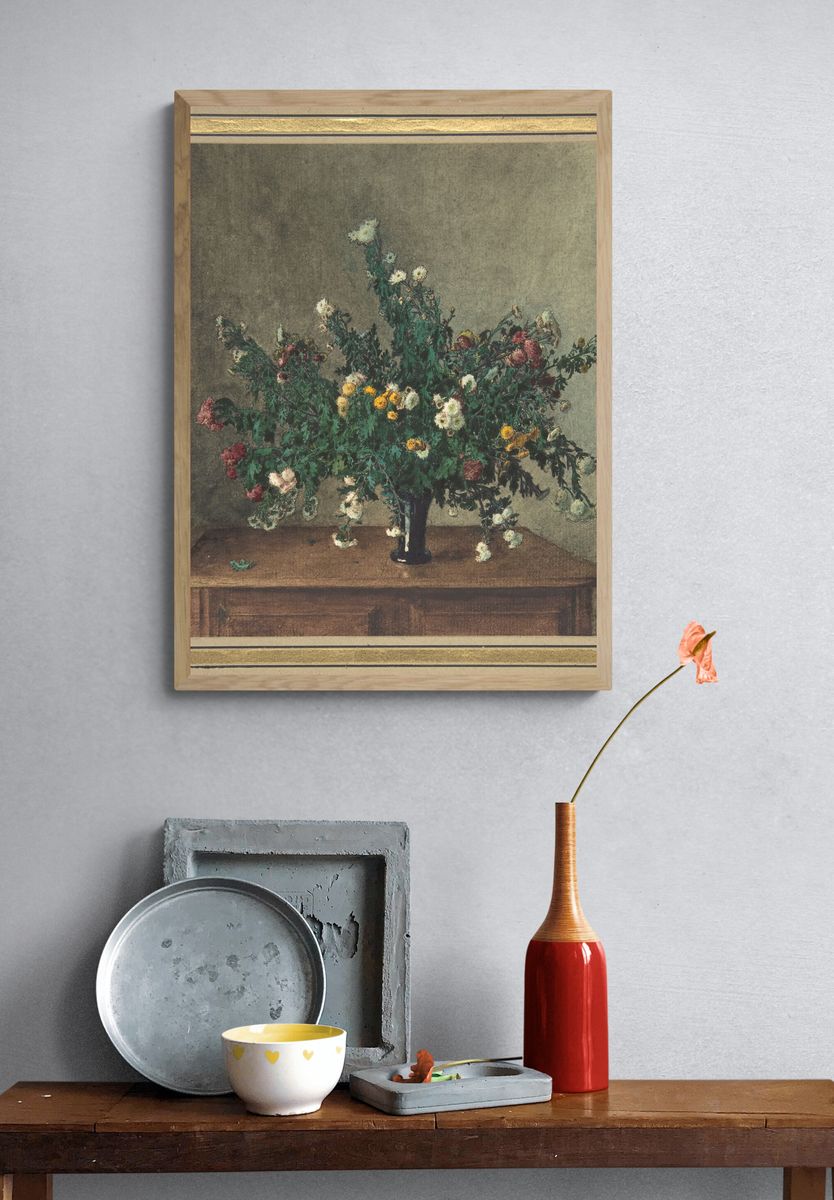 Bouquet of Small Chrysanthemums by Léon Bonvin — Art Print. — room view 3