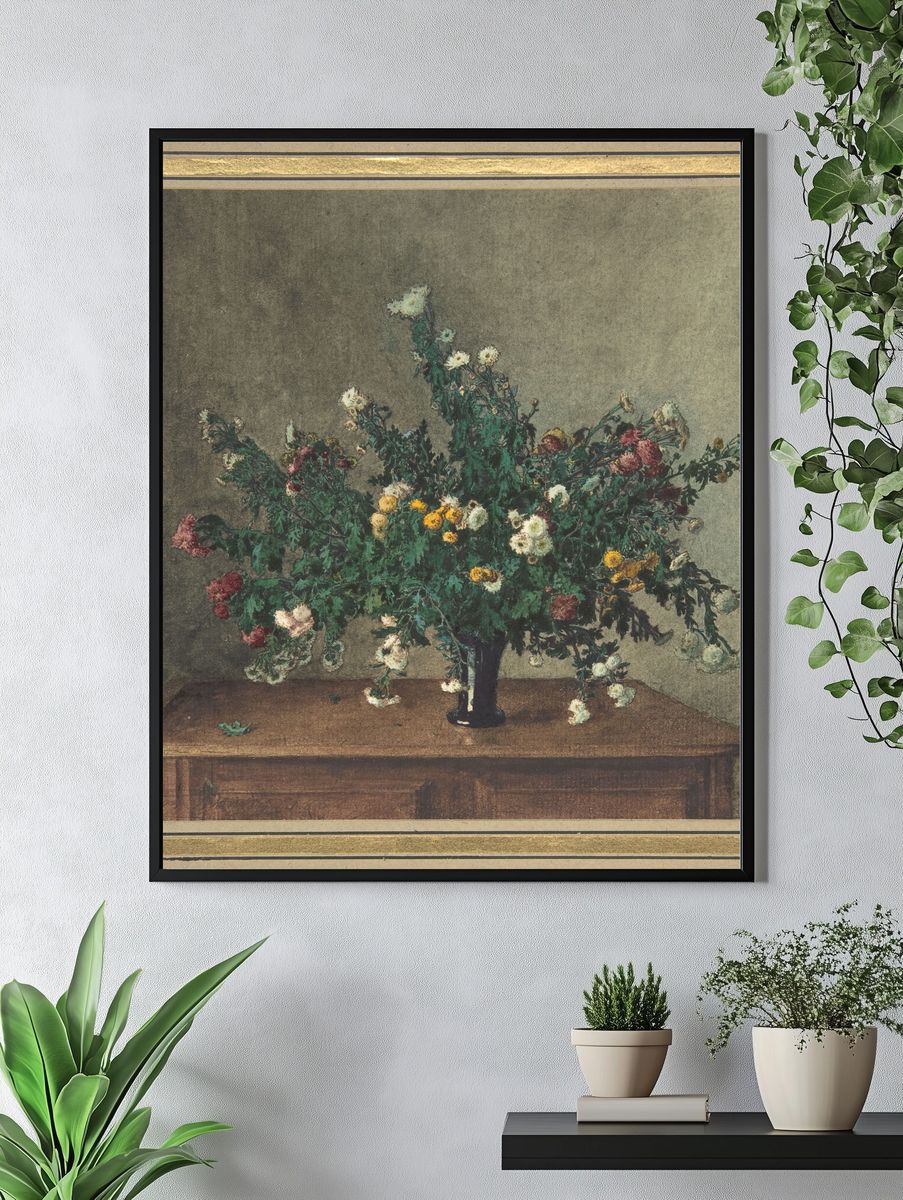 Bouquet of Small Chrysanthemums by Léon Bonvin — Art Print. — room view 4