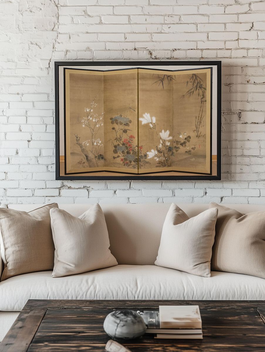 Flowers and Bamboo by flower still life — Art Print. room preview
