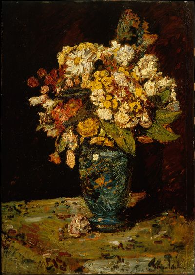 Flowers in a Blue Vase by Adolphe Monticelli — Art Print. poster
