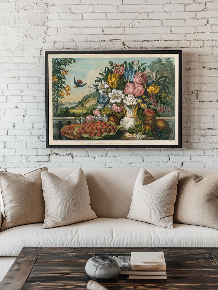 Landscape – Fruit and Flowers by Frances Flora Bond Palmer — Art Print. room preview