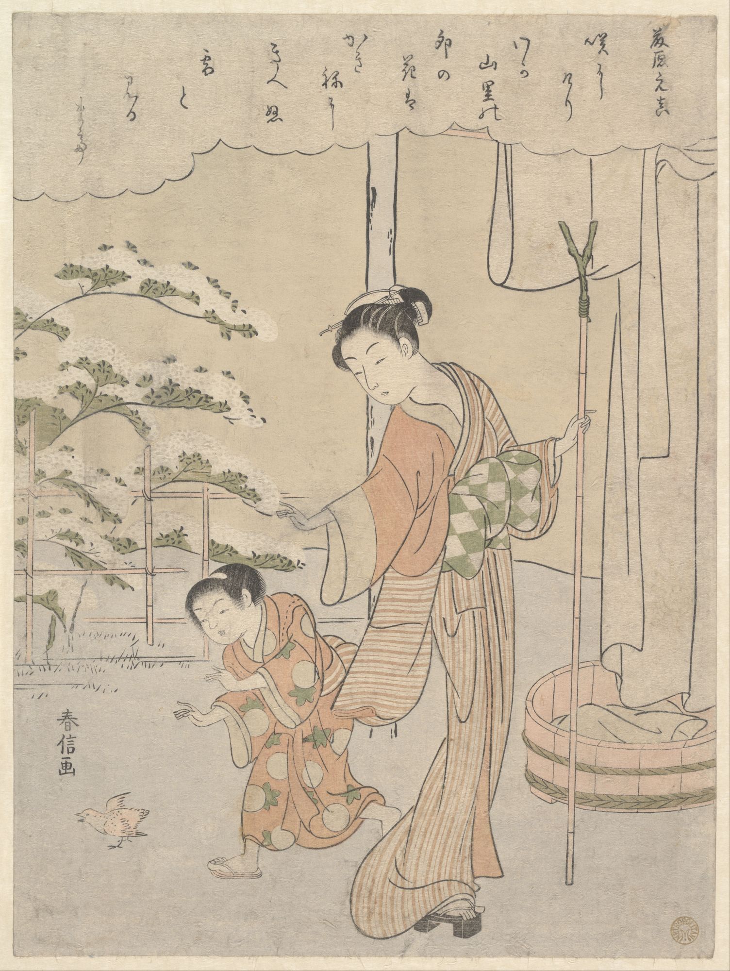Poem by Fujiwara no Motozane (ca. 860) from the Series Thirty-Six Poets by Suzuki Harunobu — Art Print. poster detail
