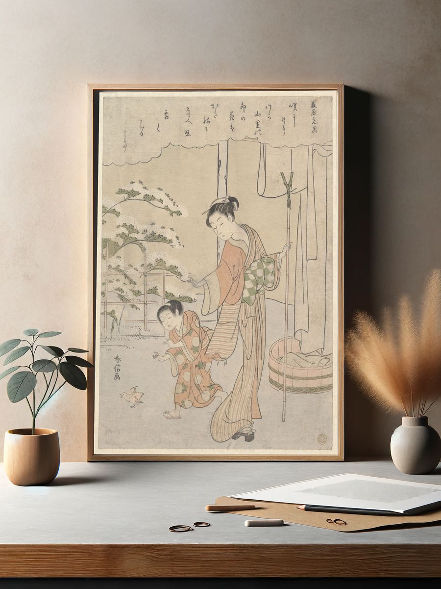 Poem by Fujiwara no Motozane (ca. 860) from the Series Thirty-Six Poets by Suzuki Harunobu — Art Print. — room view 2