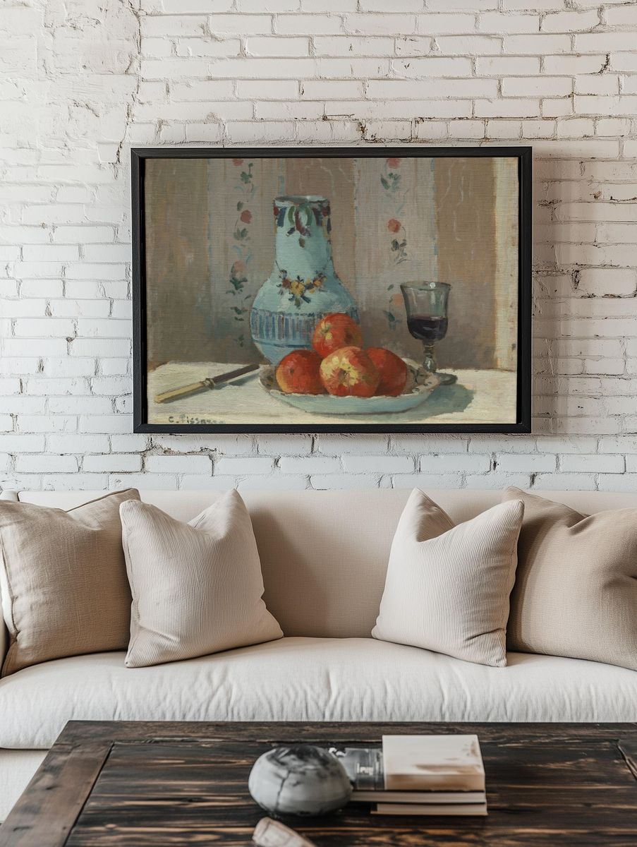 Still Life with Apples and Pitcher by Camille Pissarro — Art Print. room preview