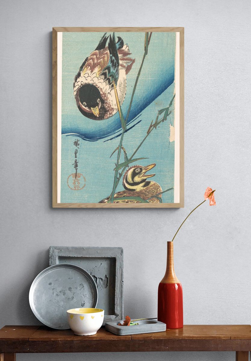 Mallard Ducks and Snow-covered Reeds by Utagawa Hiroshige — Art Print. — room view 3