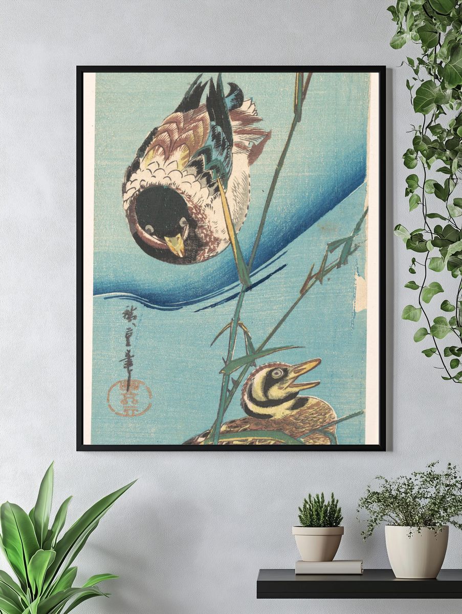 Mallard Ducks and Snow-covered Reeds by Utagawa Hiroshige — Art Print. — room view 4