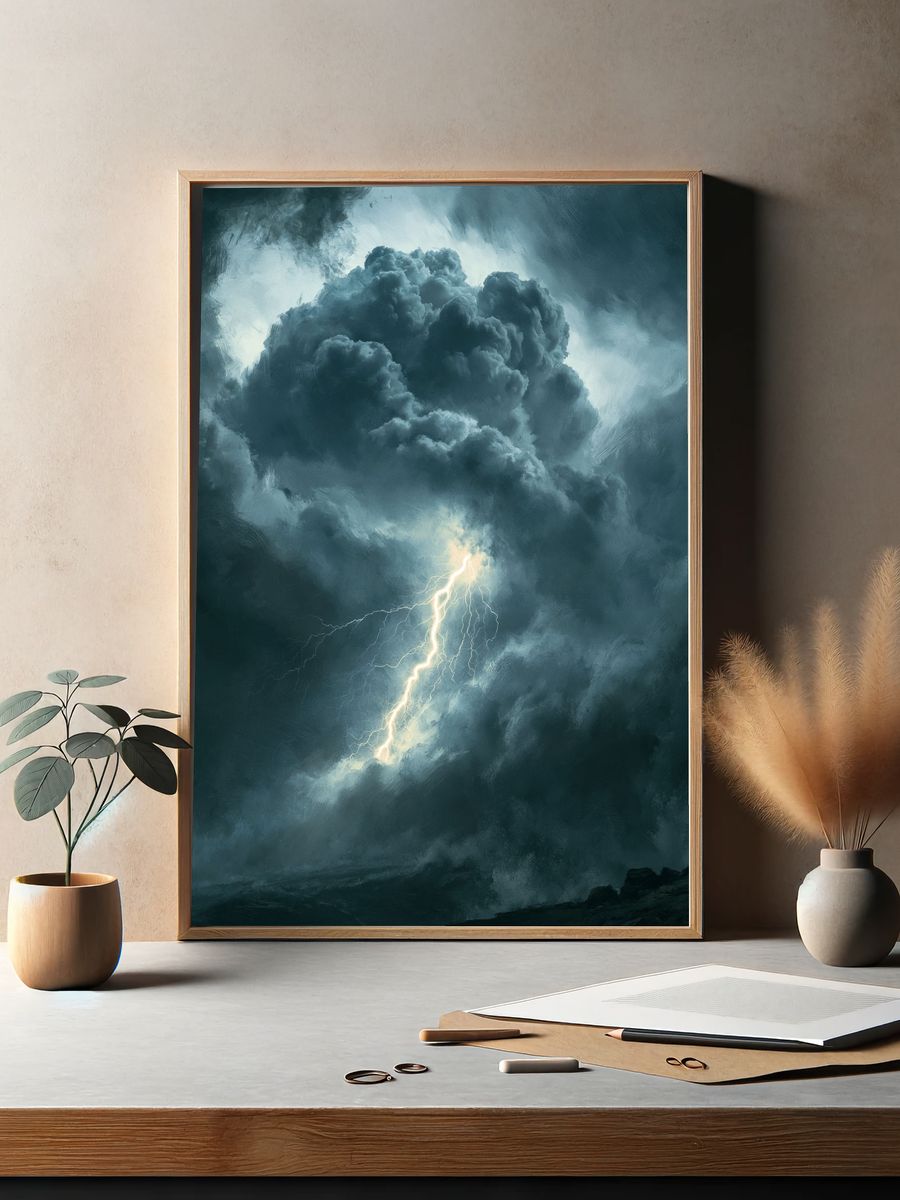 Storm Lightning Cloudscape Print. — room view 2