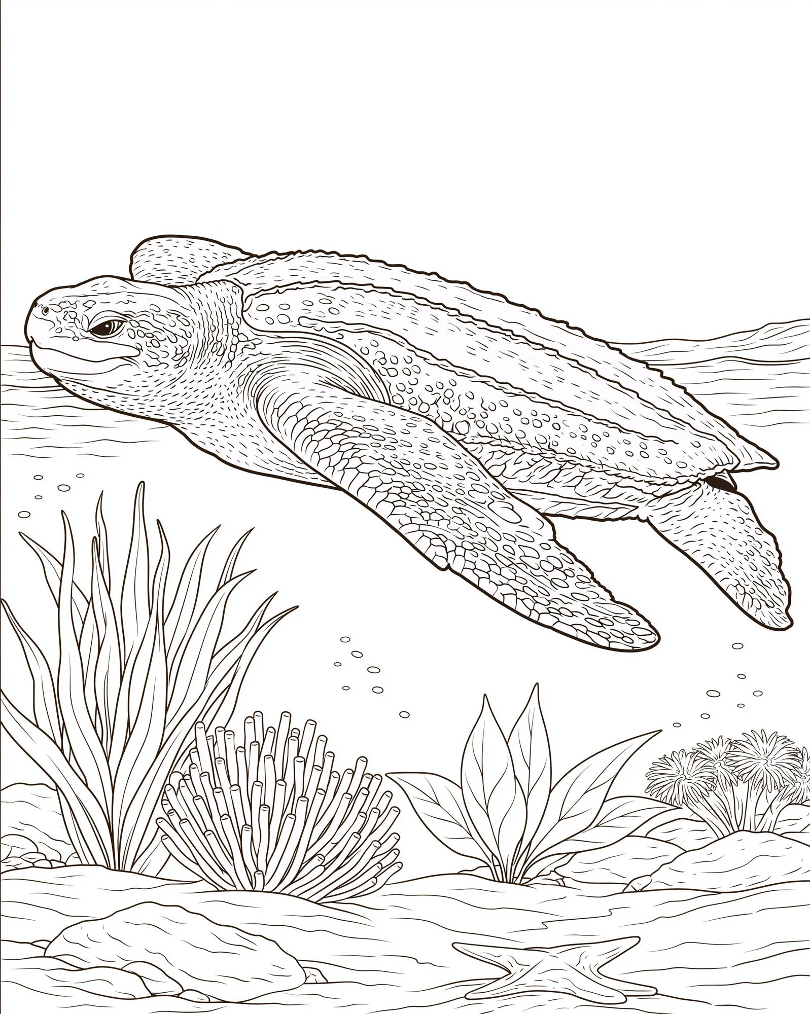 Sea Turtle Underwater Line Art Poster. poster detail