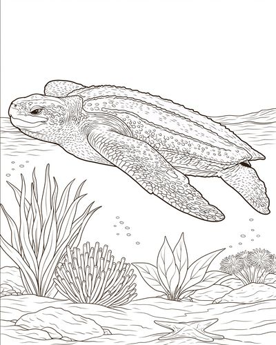 Sea Turtle Underwater Line Art Poster.