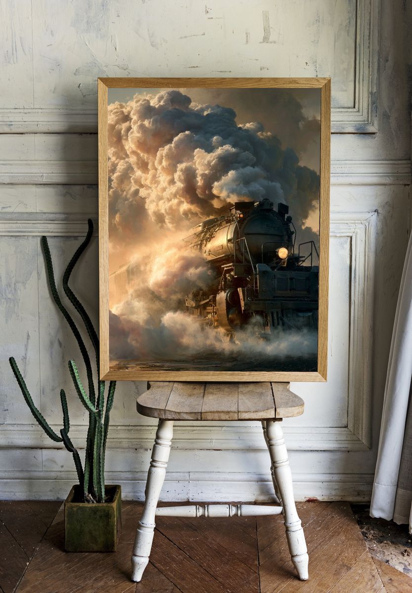 Steam Locomotive Cloudburst Poster. — room view 1