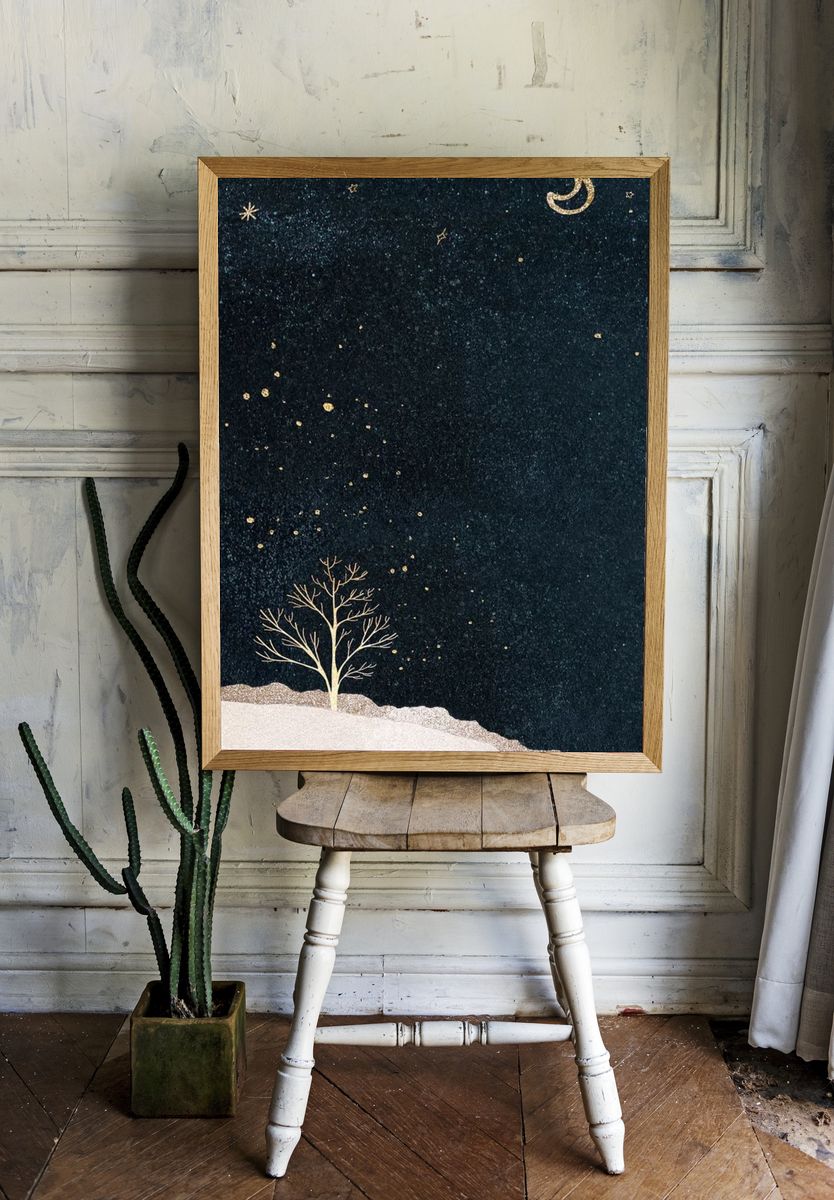 Starry Night Tree — Minimalist Print. — room view 1