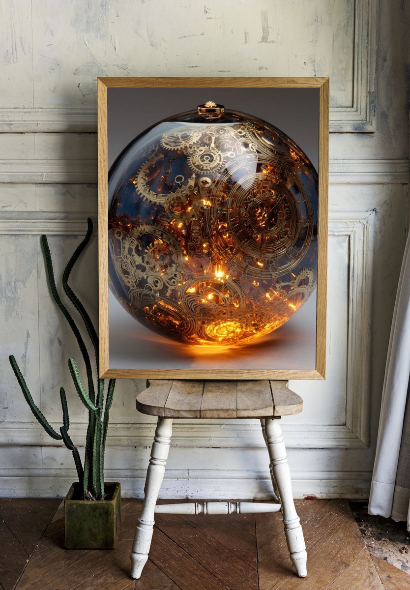 Golden Gears — Steampunk Print. — room view 1