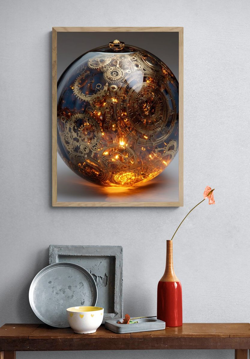 Golden Gears — Steampunk Print. — room view 3