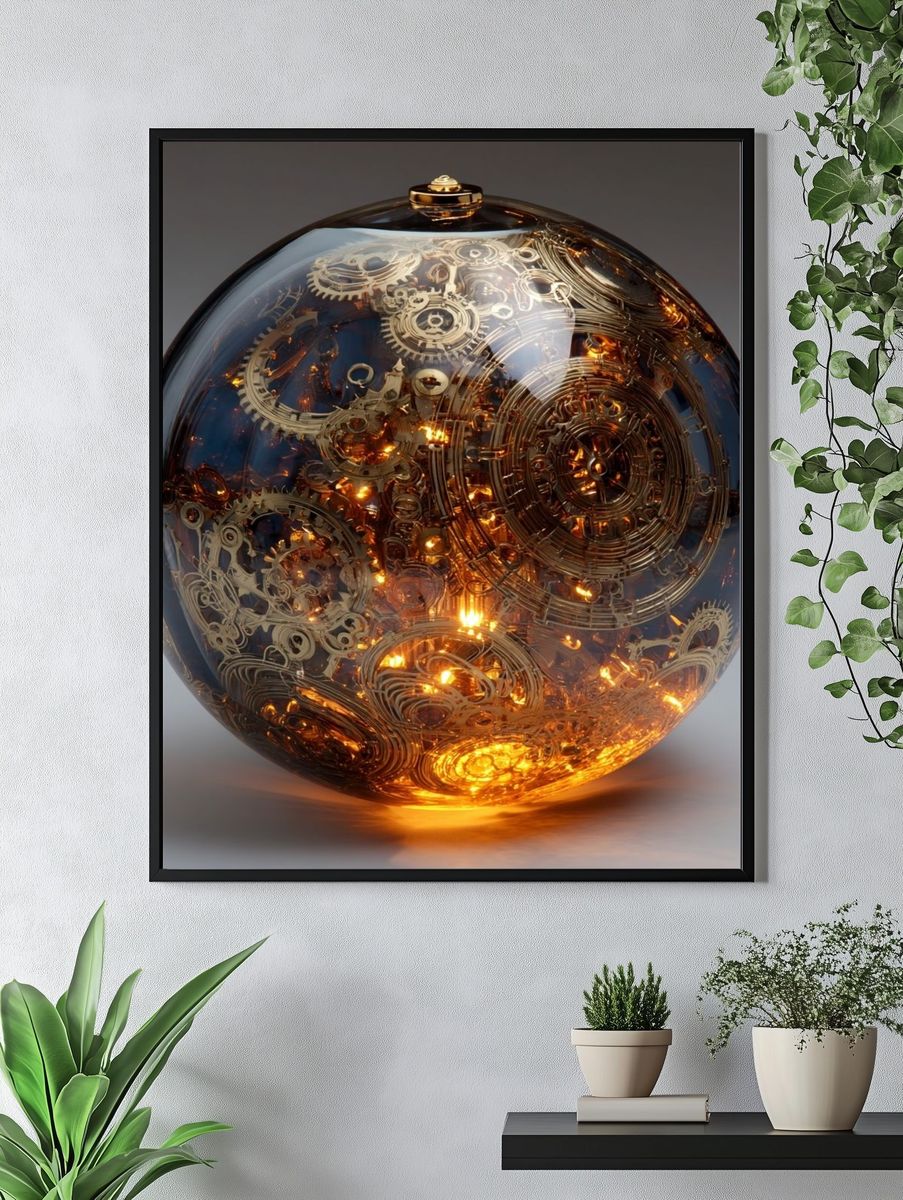 Golden Gears — Steampunk Print. — room view 4