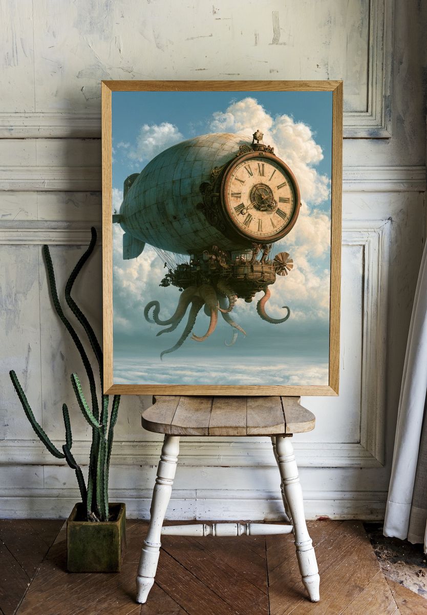 Steampunk Airship Clock Print. — room view 1