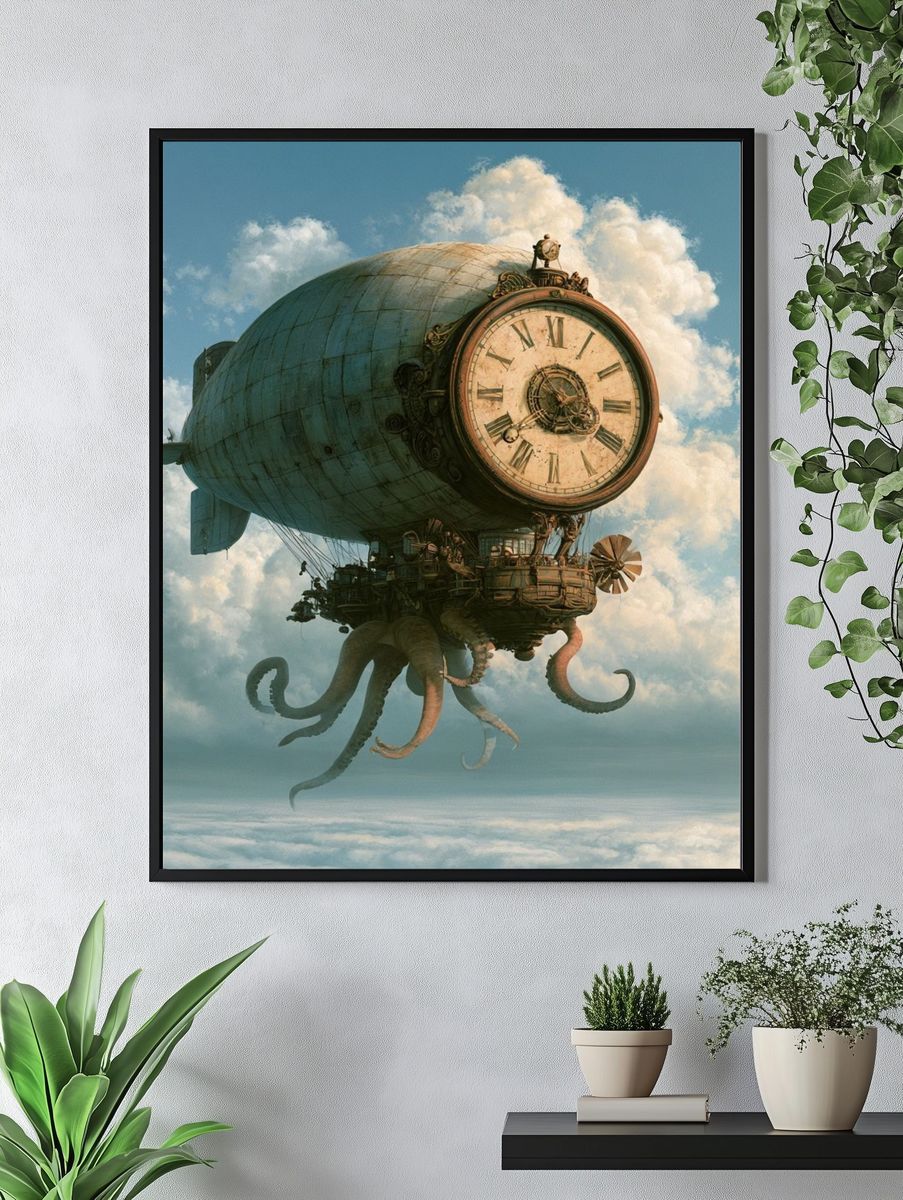 Steampunk Airship Clock Print. — room view 4