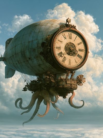 Steampunk Airship Clock Print.