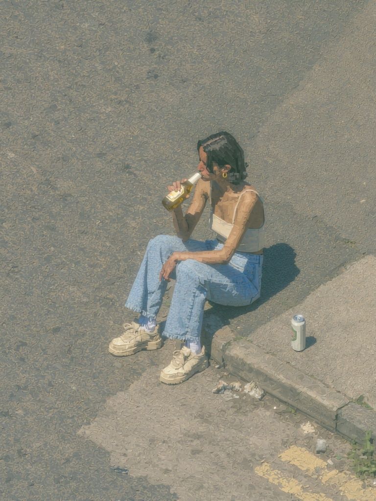 Street Portrait with Bottle Poster. poster detail