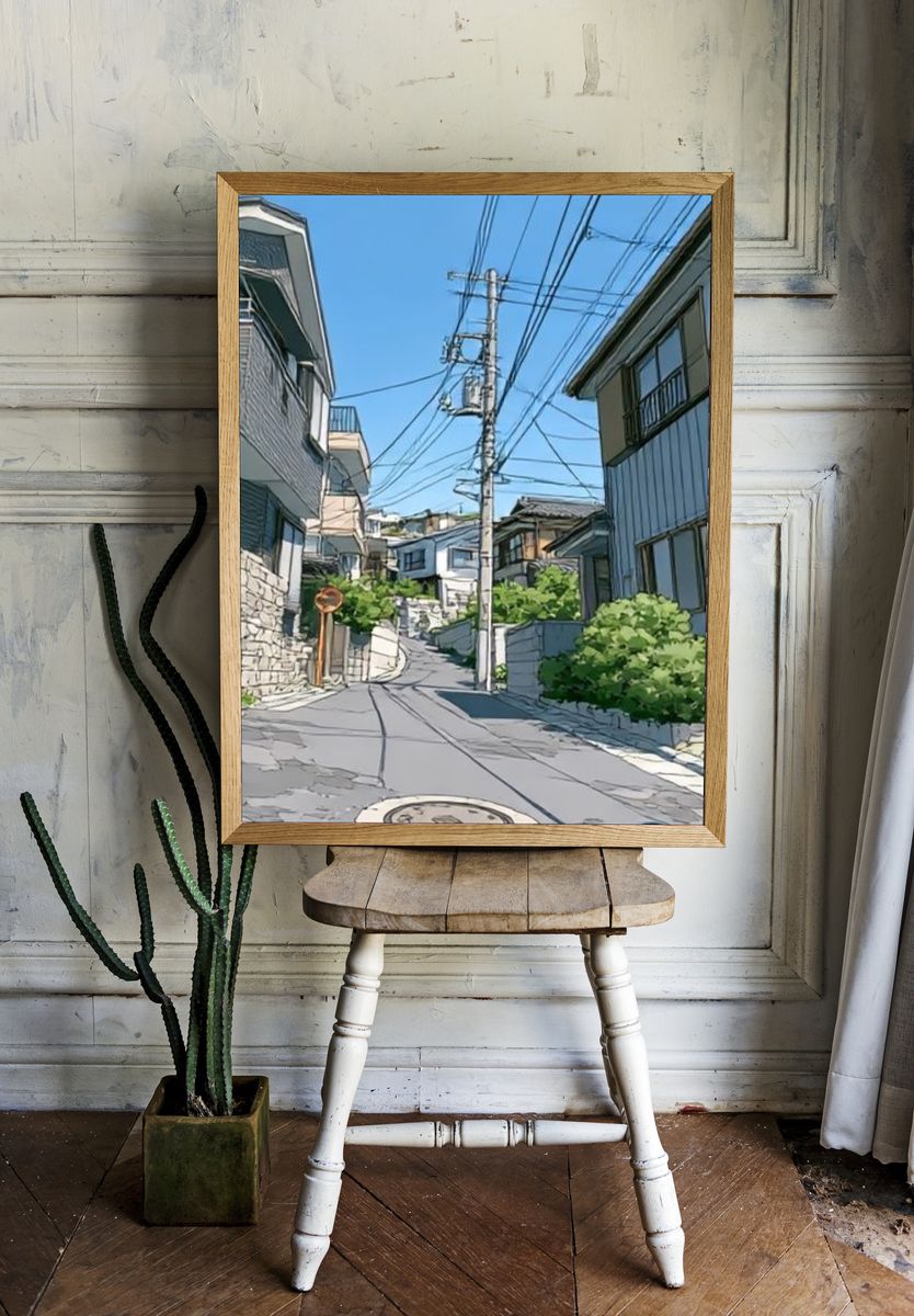 Quiet Hillside Street Photography Poster. — room view 1