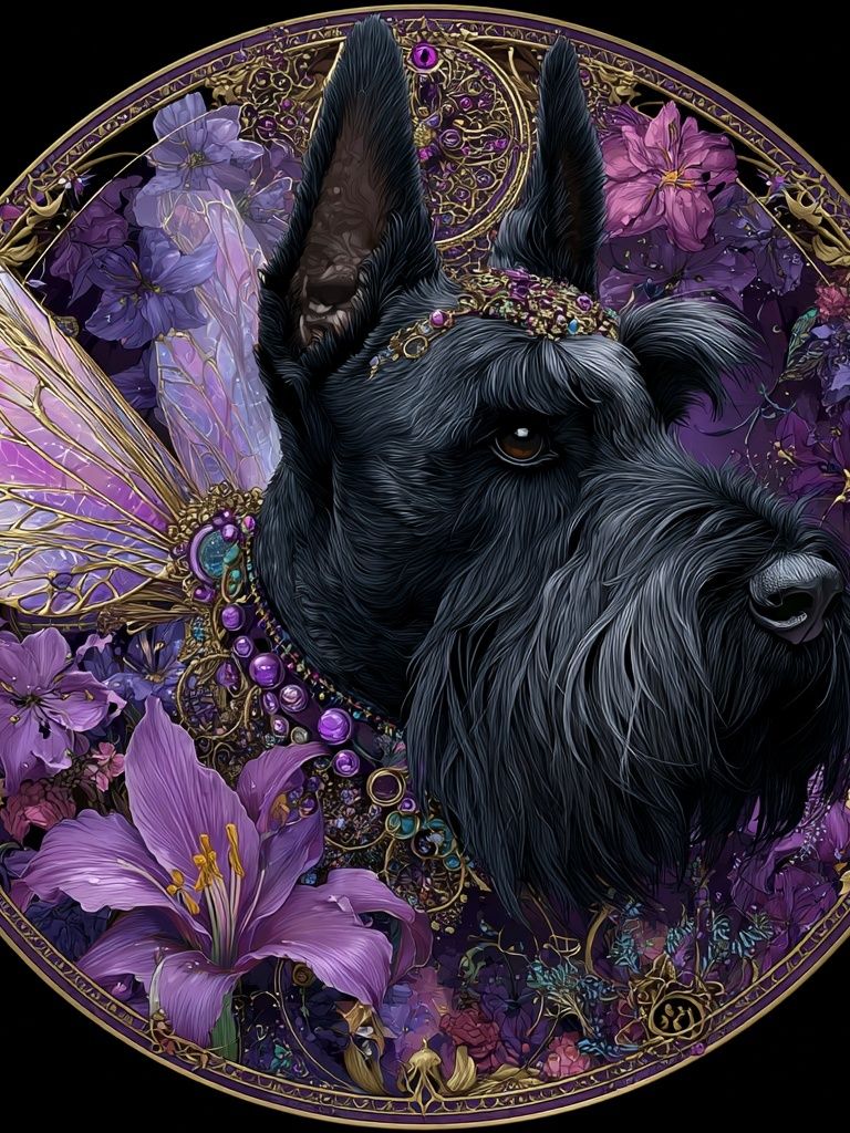 Scottish Terrier Floral Art Nouveau Poster. poster detail